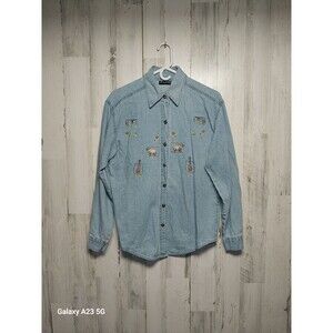 Lotus Embroidered Chambray Shirt Women's Small African Animals